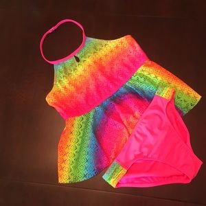 Girls Rainbow/Hot Pink Tankini Sz 14/16 NWOT